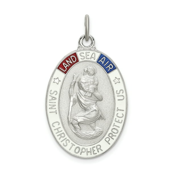 925 Sterling Silver CZ-Accented St Christopher Medal Protection Charm Pendant Necklace 